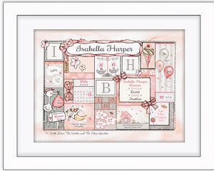 "Welcome to the World" Birth Wall Art- Soft Pink & Grey -Matted in White