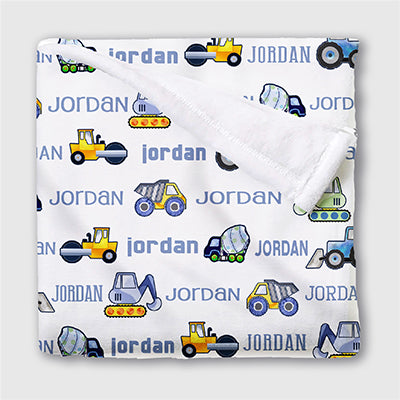 Construction Trucks on high quality Blue Toddler Minky Throw