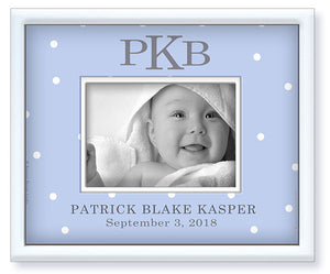 Boys Birth Announcement Picture Frame Birth Stats - New Baby Boy Nursery Gift Lt Blue Dots