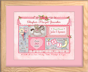 Custom made baby girl framed gift personalized pink rocking horse