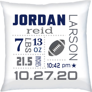 Personalized Baby Birth Announcement Pillow Footall Navy & Grey