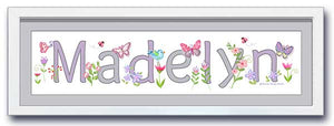 Butterfly Garden Name Frame Wall Art Grey and Lilac