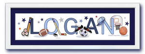 Sports Equipment Name Frame -Navy Mat - by Ronnies Design Studio