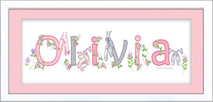 Ballet Shoes and Flowers Name Frame - Pink & Grey - by Ronnies Design Studio