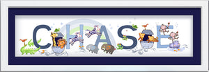 Noah's ark personalized newborn name frame cute happy animals