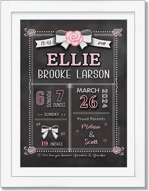 Chalkboard  Birth Announcement  Wall Art - Roses by Ronnies Design Studio