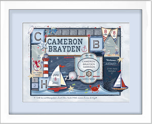 "Smooth Sailing" - Nautical Birth Announcement Art - by Ronnies Design Studio