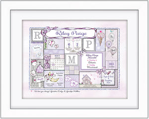 "Welcome to the World" Birth Wall Art- Lilac & Grey - Matted in White