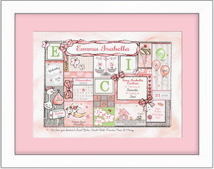"Welcome to the World" Birth Announcement Art - Pink & Green Pastels by Ronnies Design Studio
