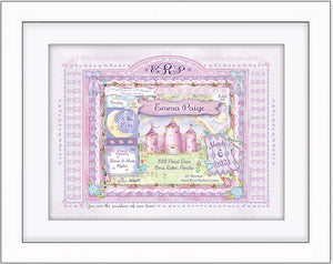 "Welcome Little Princess" Birth Art - Lilac Art Matted in White - by Ronnies Design Studio