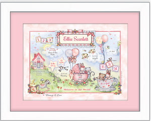 "Arrival Day" Baby Bunny Birth Announcement Art - Soft Pink & Pastels