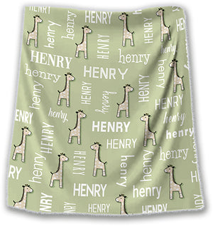 "All Names" Minky Baby Blanket with Cute Giraffes