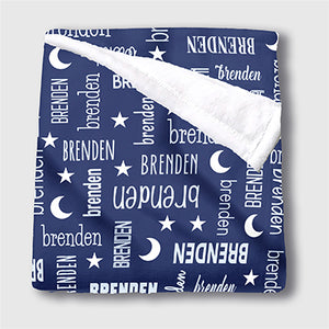 personalized minky name blanket wjith moons and stars plalyful soft cozy