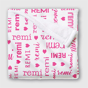 "All Names" Minky Baby Blanket - White with Pink Names and Hearts