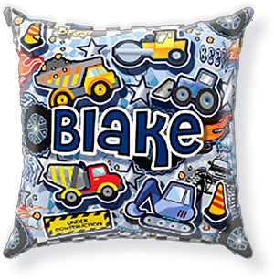 Personalized Toddler Graffiti Fun Pillow Construction Trucks with Playful Name