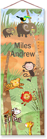 personalized  jungle animals growth chart for baby and toddler with optional birth details