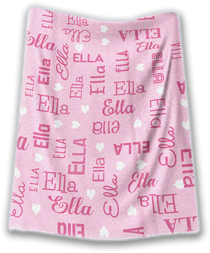 "All Names" Minky Baby Blanket with Hearts- Soft Pink with Pink Names