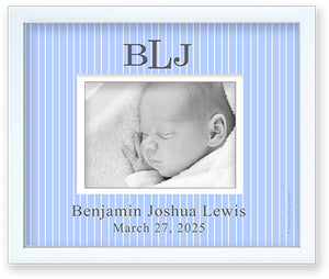 Birth Announcement Picture Frame - Light Blue Pinstripe - Baby Boy Nursery Gift