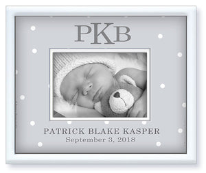 birth announcement picture frame - newborn baby girl nursery gift- grey  dottie - birth stats