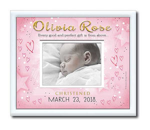 Christening Photo Frame - Pink Starry Sky and Hearts- Ronnies Design Studio