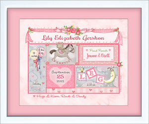 baby girl birth announcement gift frame rocking horse personalized