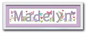 Butterfly Garden Name Frame Wall Art Lilac and Grey