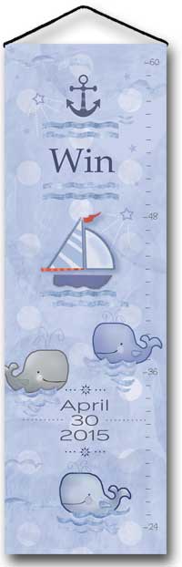 Personalized Growth Chart - Nautical Sailboat & Whales - Baby Boy Nursery Gift