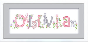 Ballet Shoes and Flowers Name Frame - Pink & Grey - by Ronnies Design Studio