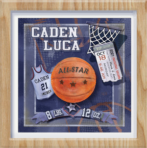 baby birth gift basketball birth stats personalized to order