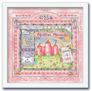 Personalized "a princess is born" wall art in pink with birth statistics